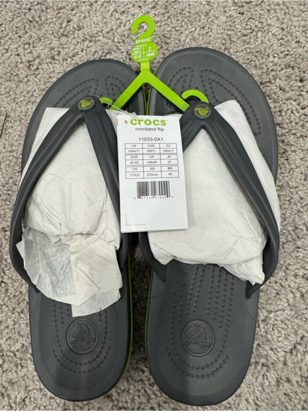 NWT Crocs Crocband Flip Charcoal Gray Men’s 9 Women’s 11 Sandals